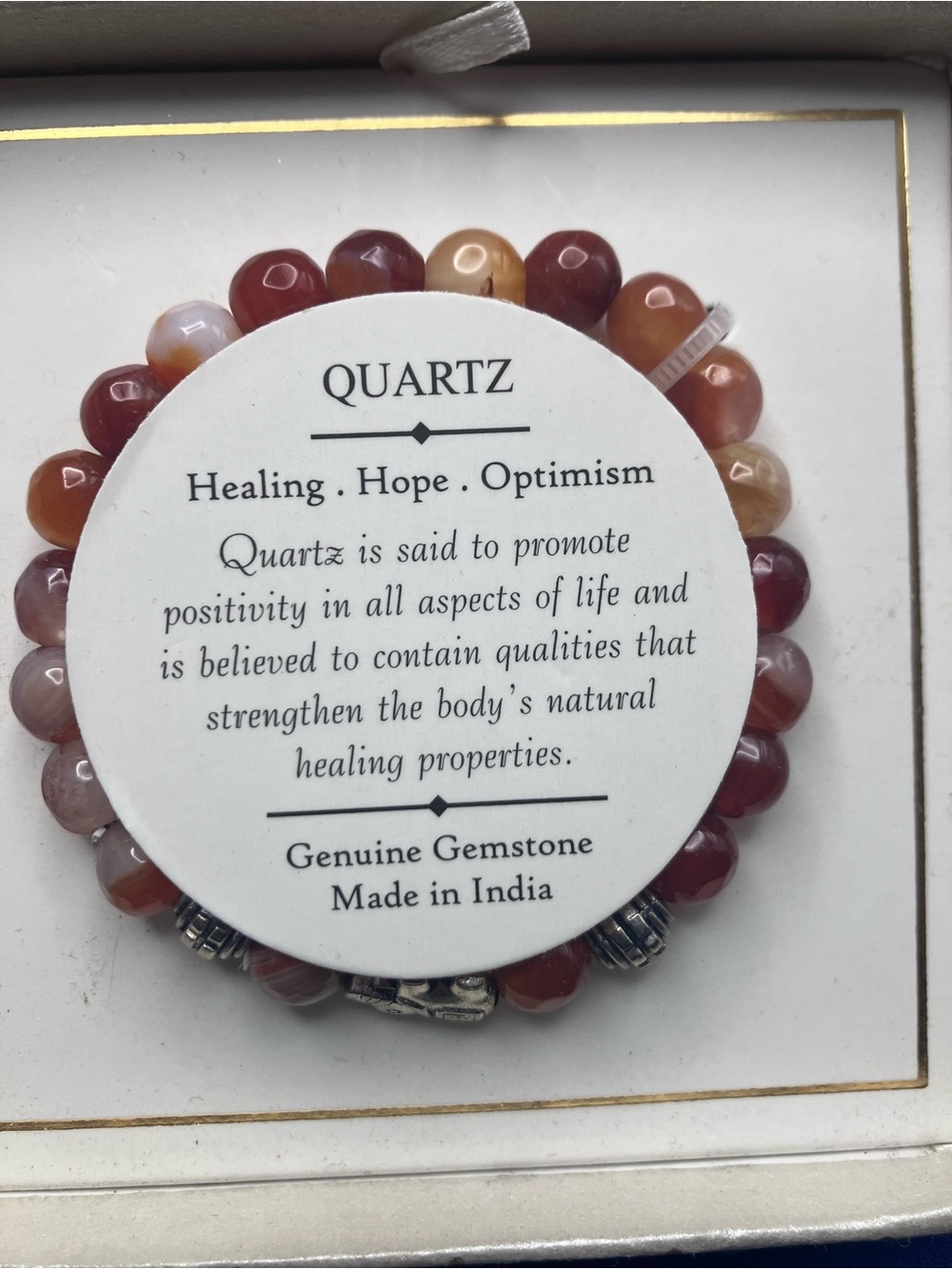 Shivam Genuine Quartz TV Gemstone Stretch Bracelet — Multicolor Red-Brown